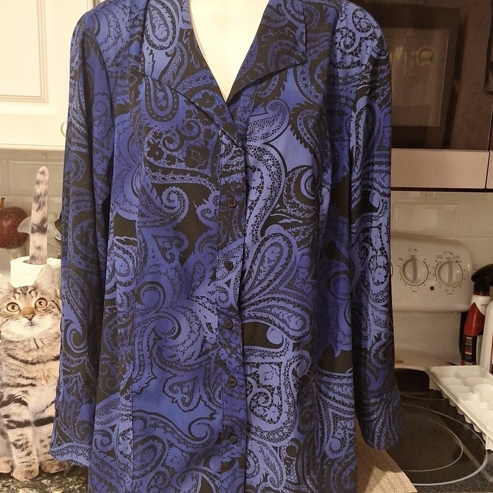 q Maggie Barnes Blue Button Down Shirt Size 2X